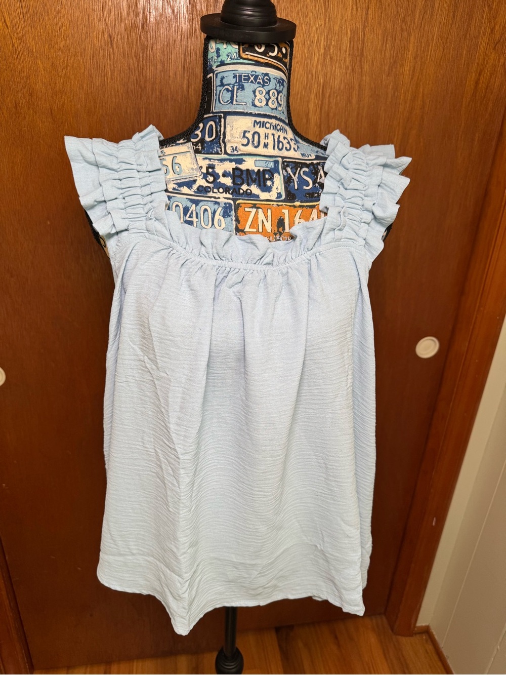 Light Blue Ruffle Sleeve Women's Top Medium